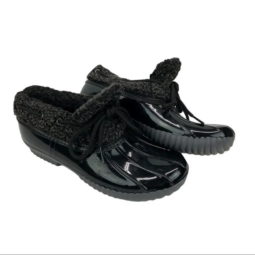 Dakota Shearling Patent Leather Black Duck Slip On Low Top Boots Shoes Size 6.5